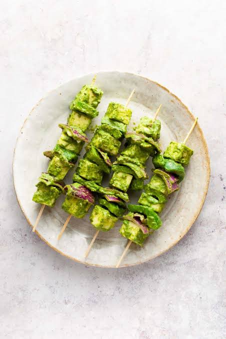 Hariyali Paneer Tikka (Mint and Cilantro Base)